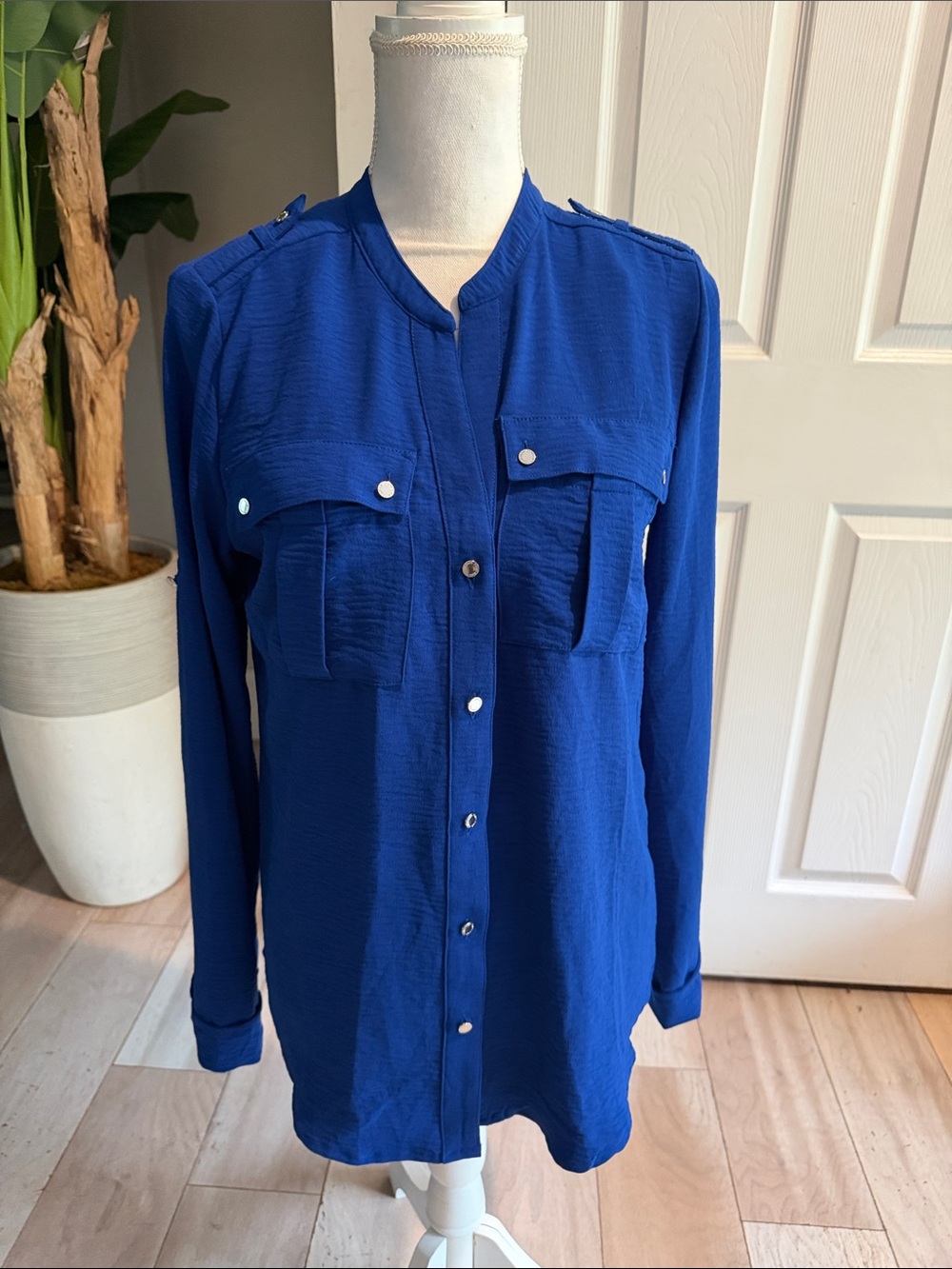 Calvin Klein Cobalt Blue Long-Sleeve Button-Down Shirt